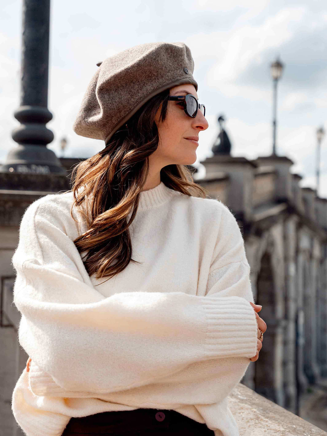 Loevenich Baskenmütze aus reiner Wolle mit Kunstlederband