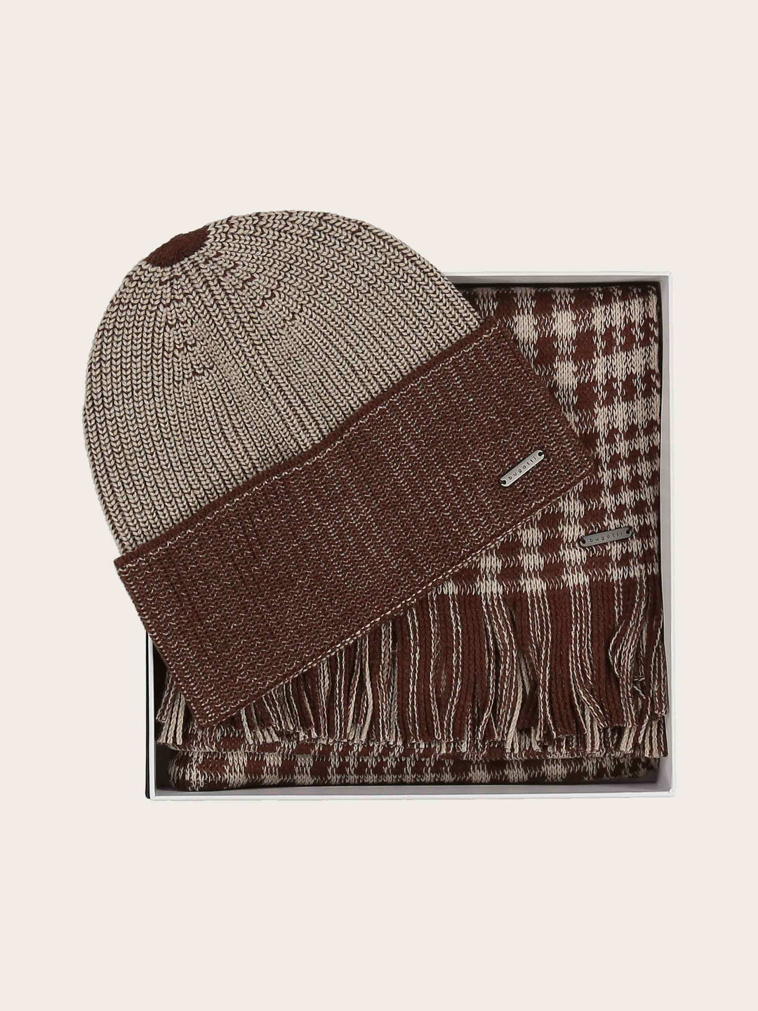 bugatti Geschenkset Beanie und Raschelschal mit klassichem Karo aus Polyacryl