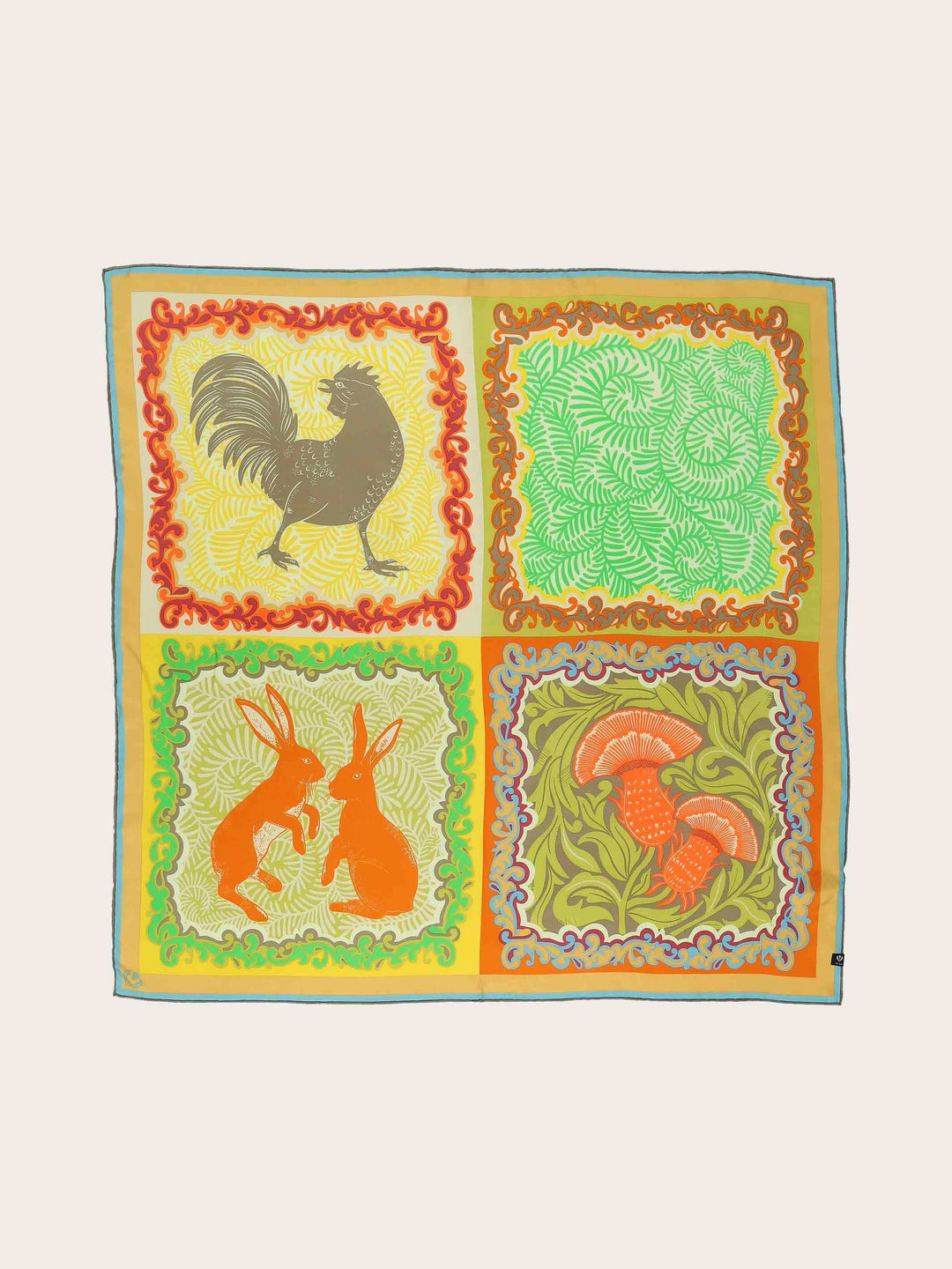 Seidentuch mit rustikalem Tier- und Pflanzenprint
