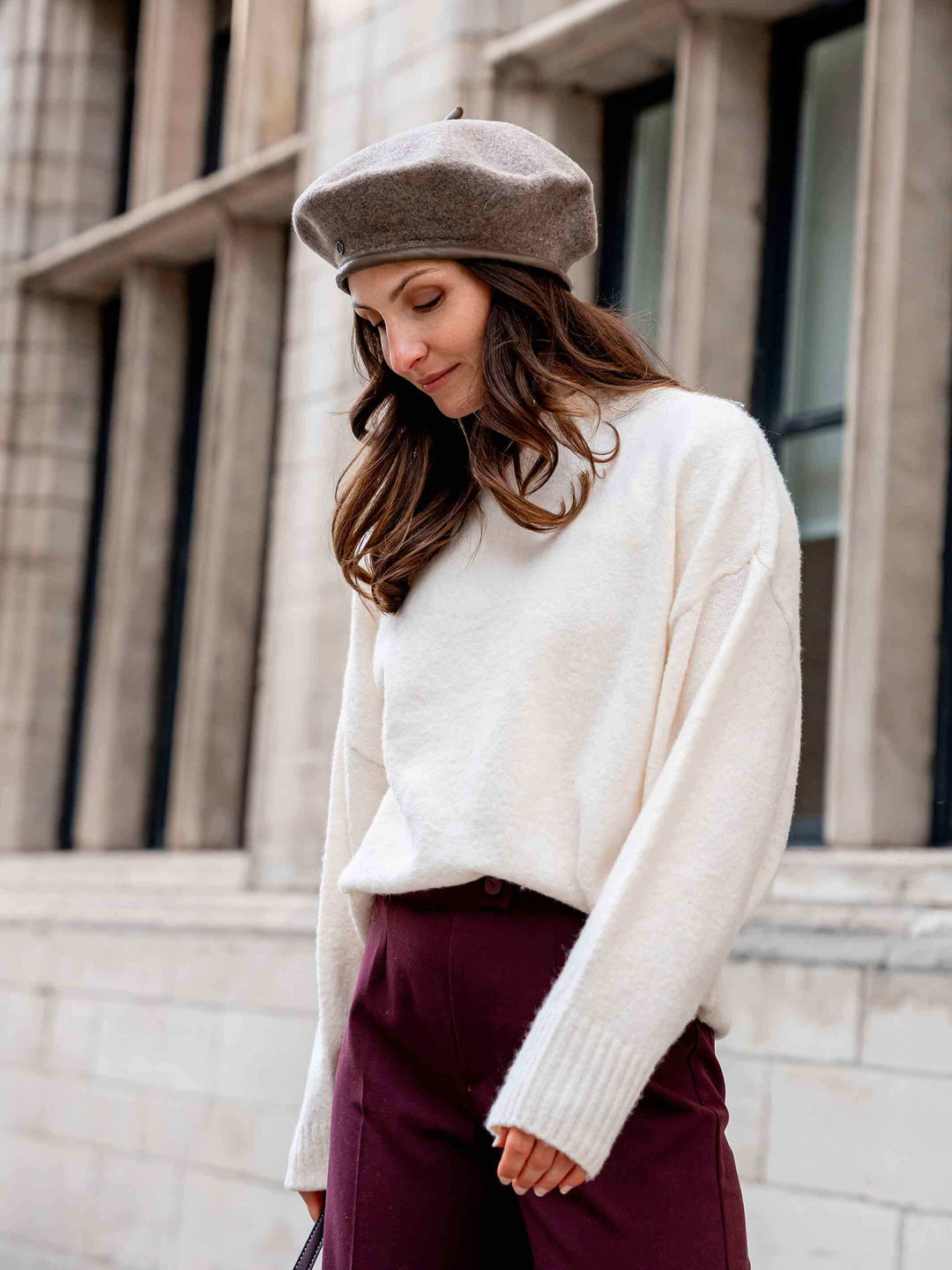 Loevenich Baskenmütze aus reiner Wolle mit Kunstlederband