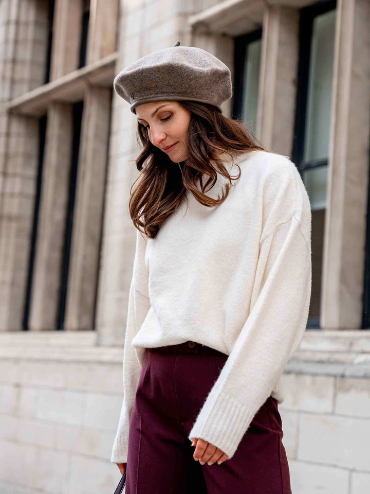 Loevenich Baskenmütze aus reiner Wolle mit Kunstlederband