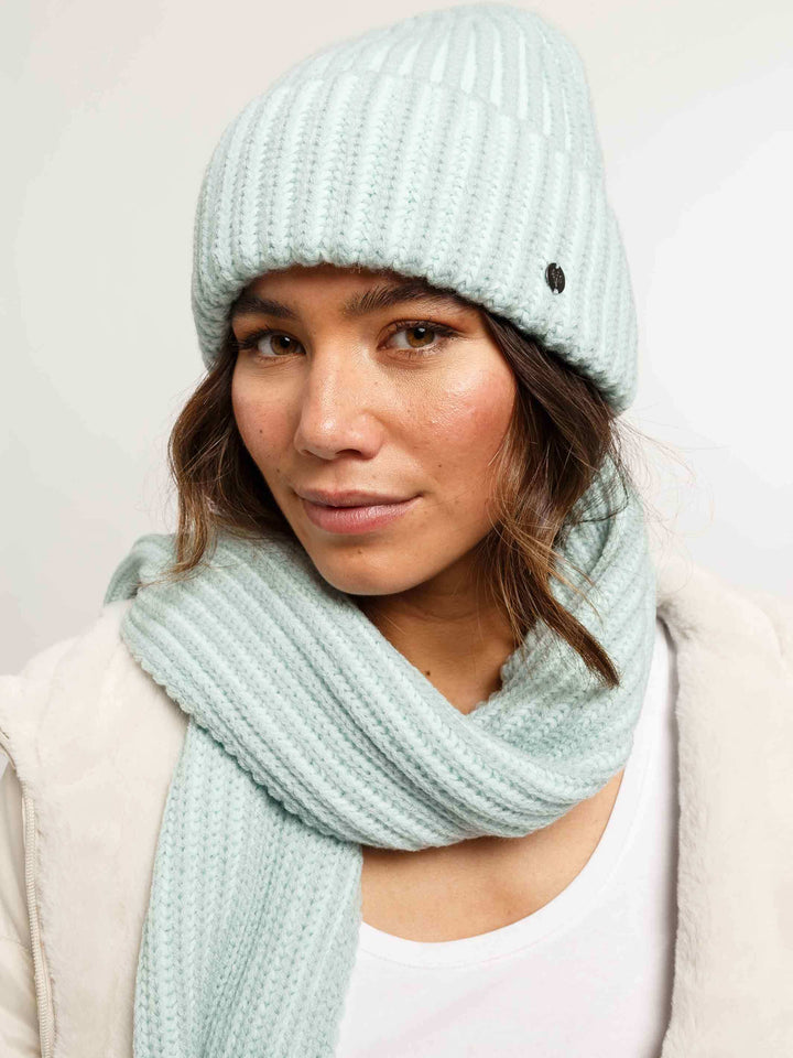 Gerippte Strickmütze mit Two-Tone-Effekt in Wollmischung