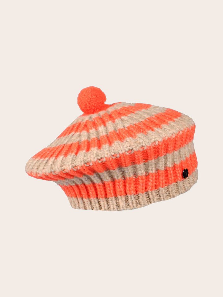 Gestreiftes Béret mit Bommel