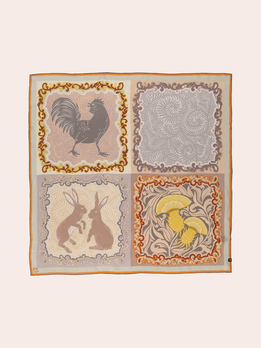 Seidentuch mit rustikalem Tier- und Pflanzenprint