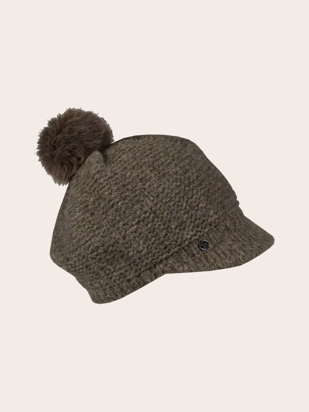 Gestrickte Loevenich Ballonmütze mit Kunstfellbommel