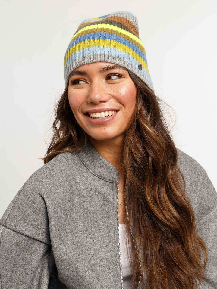 Gestreifte Strickmütze aus reiner Wolle
