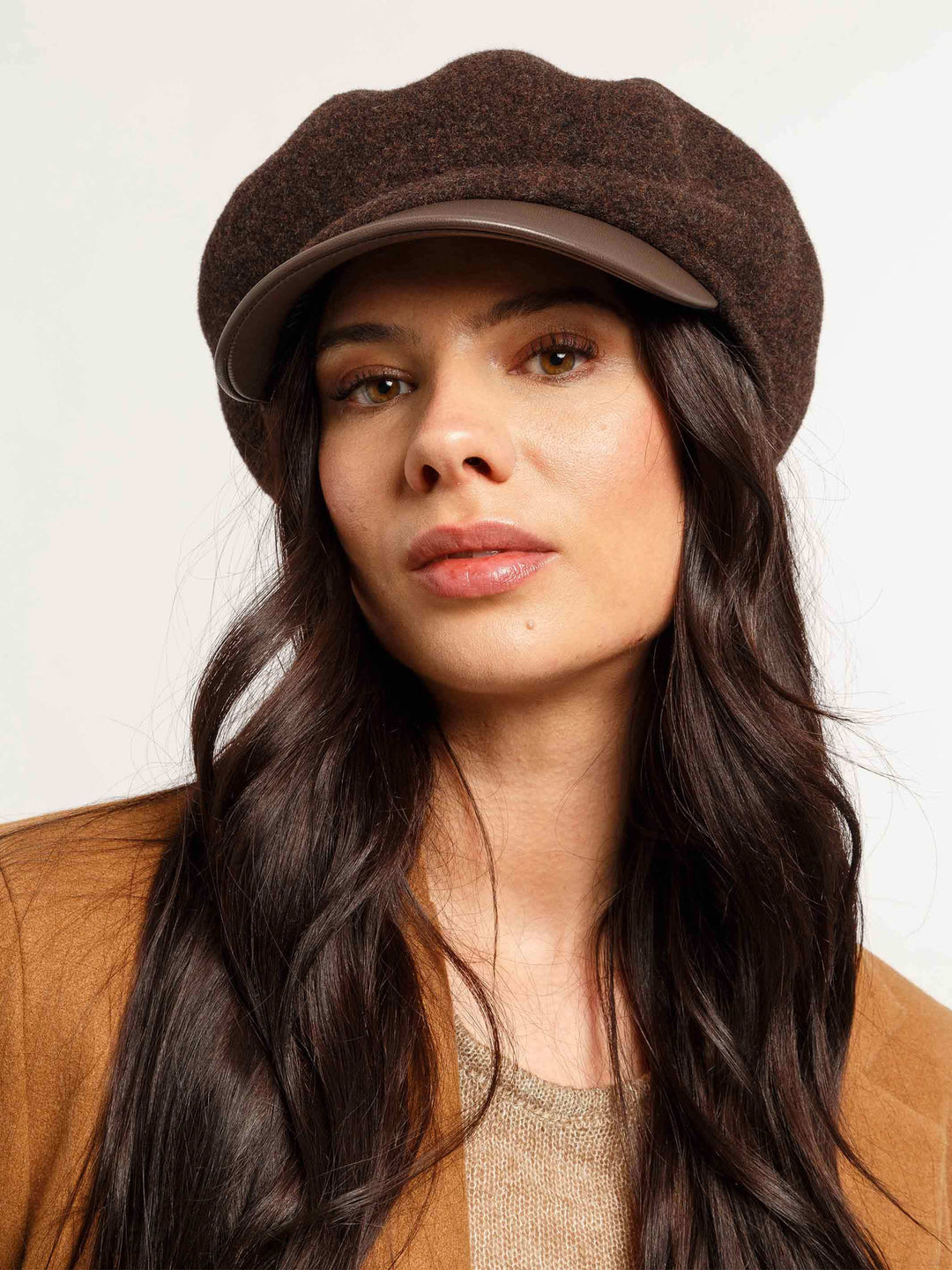 Loevenich Ballonmütze aus Wolle mit Schirm aus Lederimitat