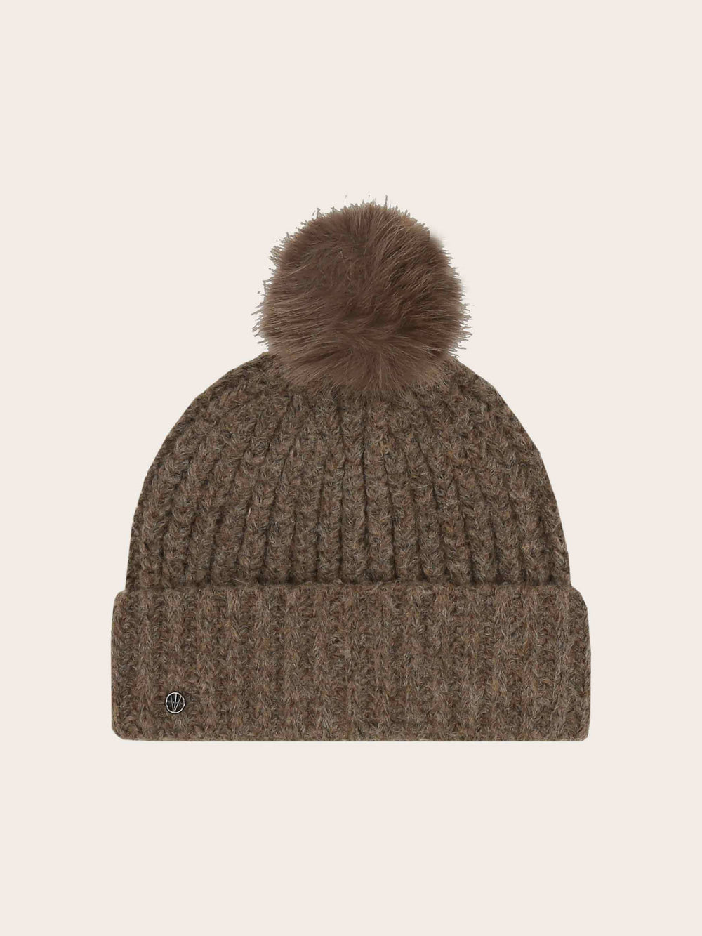 Gestrickte Loevenich Beanie mit Kunstfellbommel