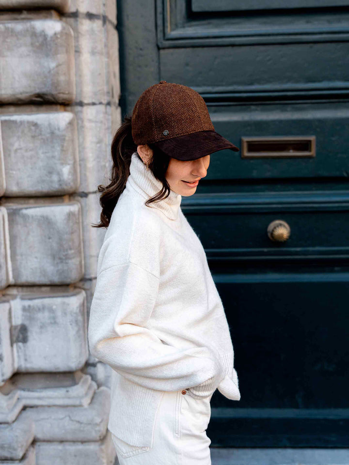 Loevenich Baseballkappe aus Wolle mit Fischgrät-Design und Kunstlederschirm