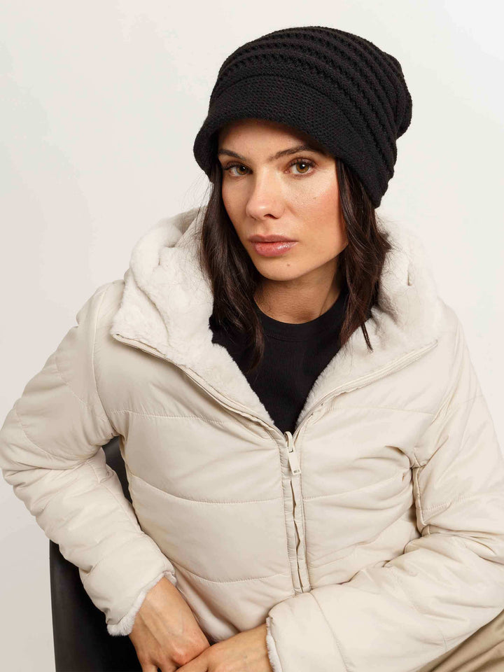 Breit gerippte Loevenich Mütze mit kleinem Schirm