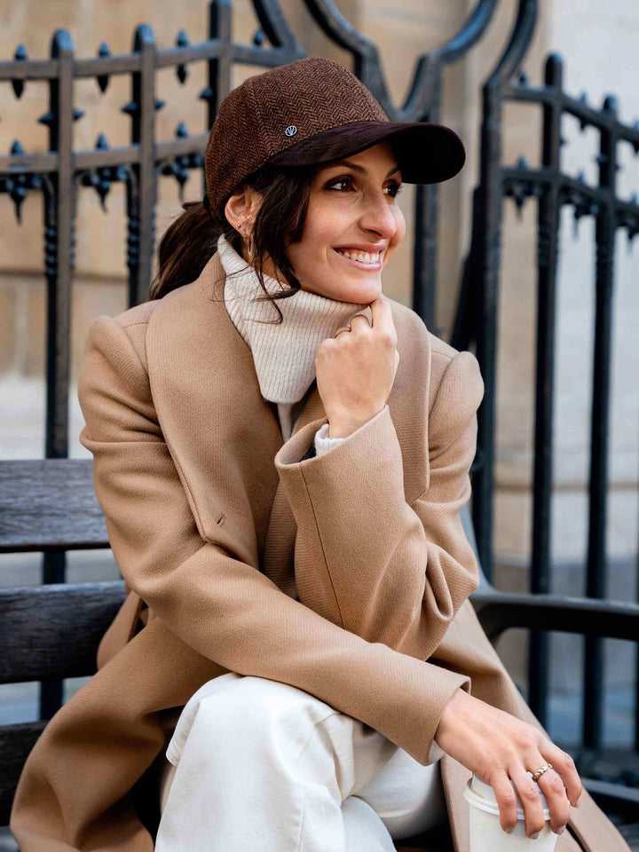 Loevenich Baseballkappe aus Wolle mit Fischgrät-Design und Kunstlederschirm