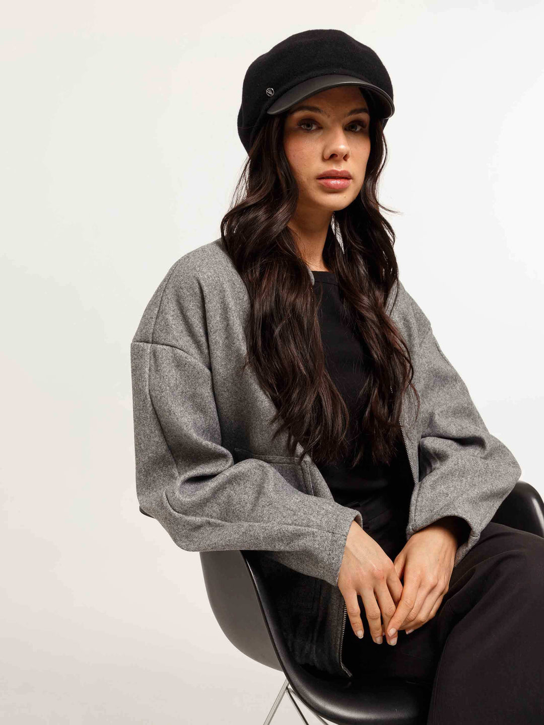 Loevenich Ballonmütze aus Wolle mit Schirm aus Lederimitat