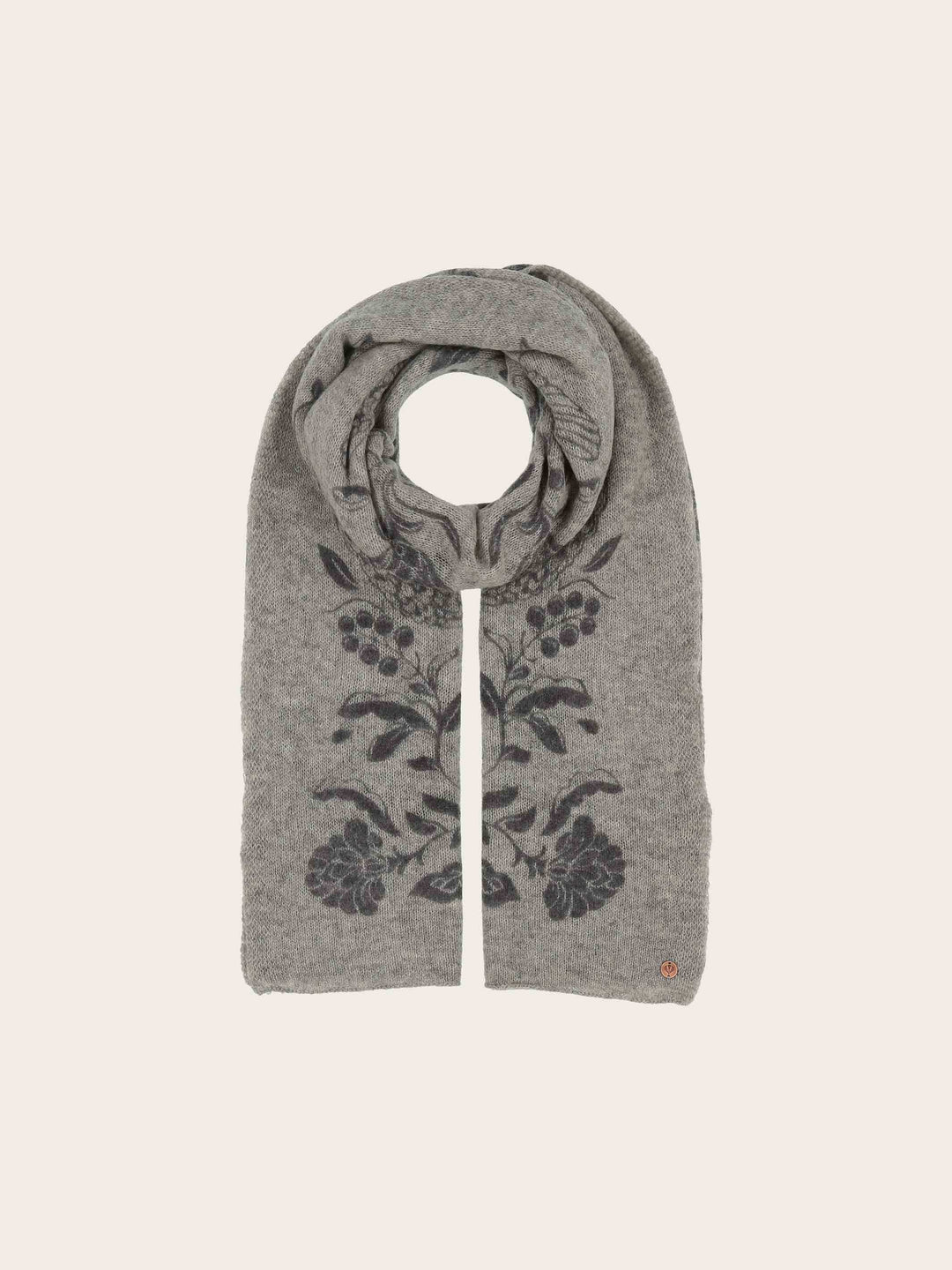 Strick-Stola mit Tier- und Pflanzen-Motiv aus reiner Wolle