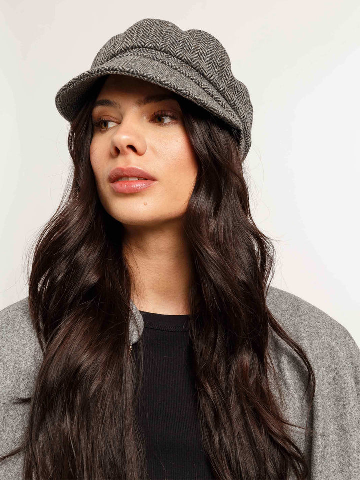 Gefütterte Loevenich Kapitänsmütze aus Wolle mit Fischgrät-Design