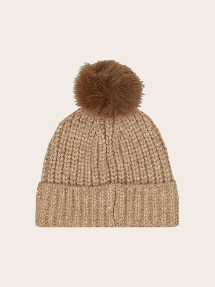 Gestrickte Loevenich Beanie mit Kunstfellbommel