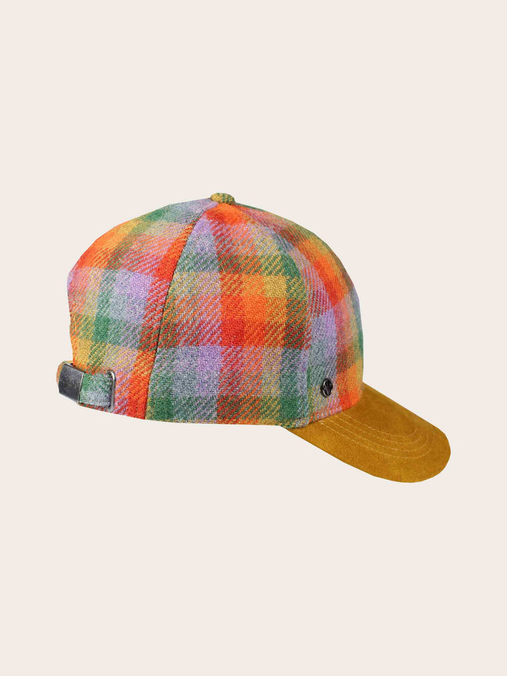 Loevenich Basballkappe aus Wolle mit buntem Karo-Design und Kunstlederschirm
