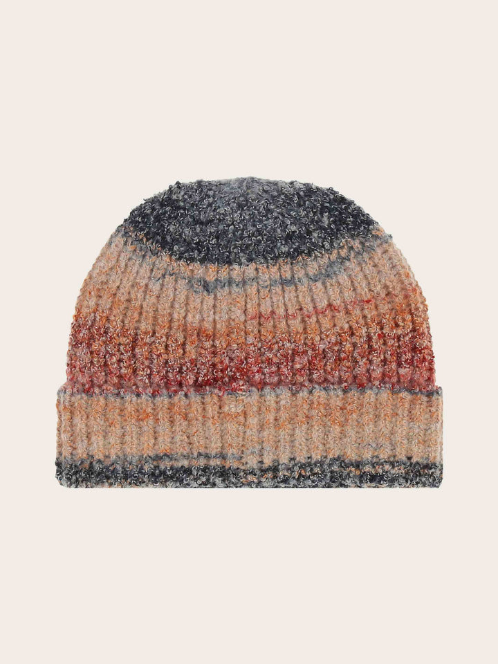 Elastische Loevenich Beanie mit buntem Strickmuster