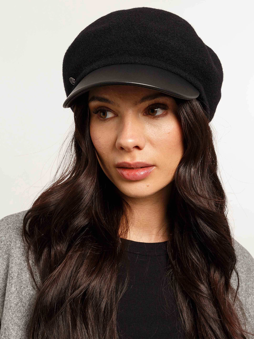 Loevenich Ballonmütze aus Wolle mit Schirm aus Lederimitat