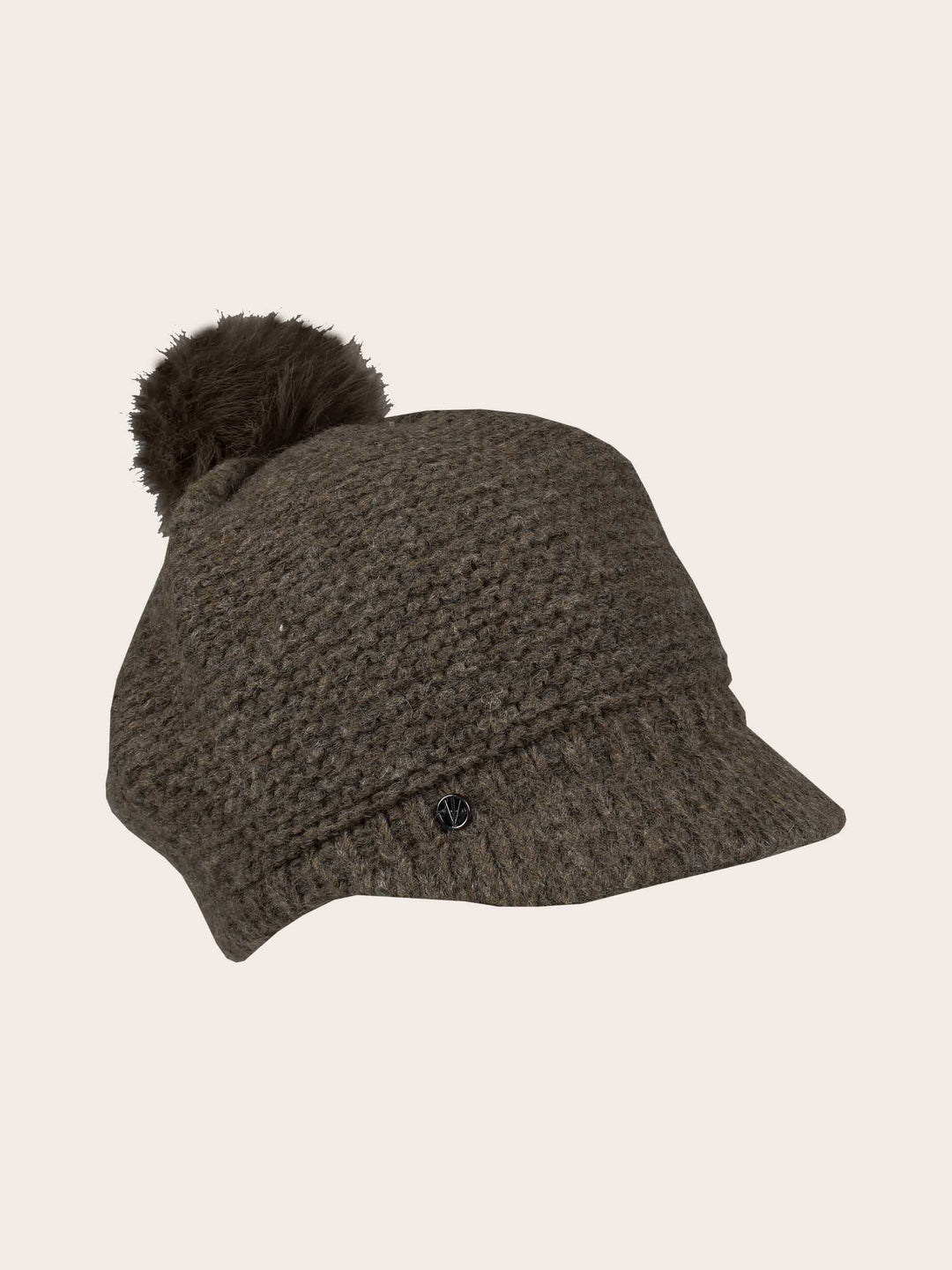 Gestrickte Loevenich Ballonmütze mit Kunstfellbommel