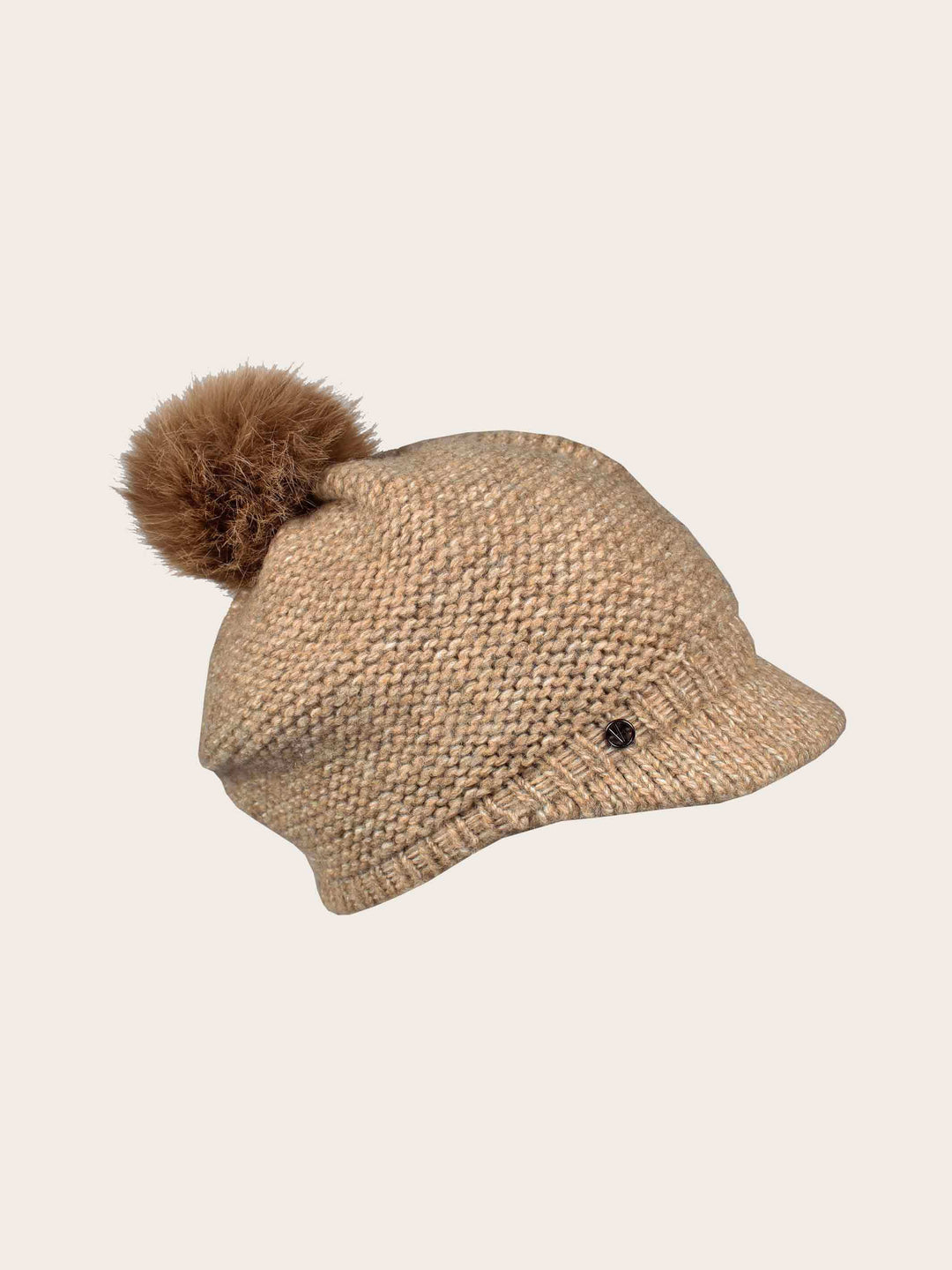 Gestrickte Loevenich Ballonmütze mit Kunstfellbommel