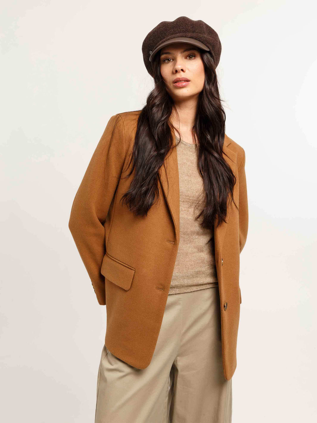 Loevenich Ballonmütze aus Wolle mit Schirm aus Lederimitat