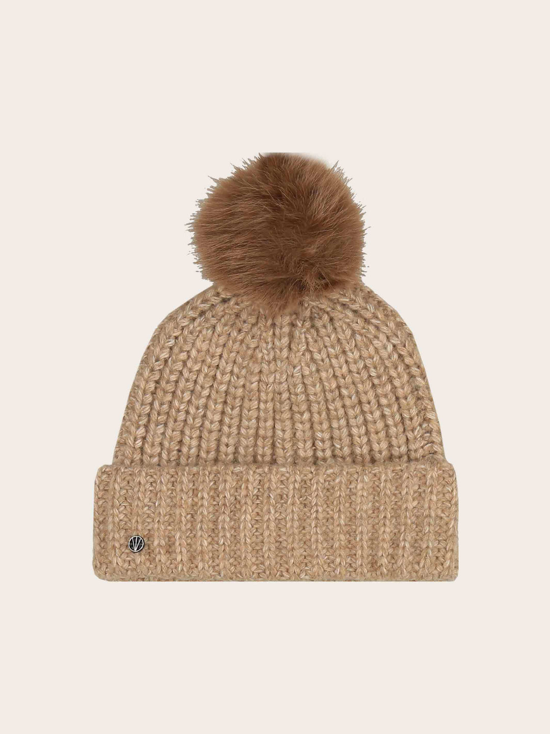 Gestrickte Loevenich Beanie mit Kunstfellbommel