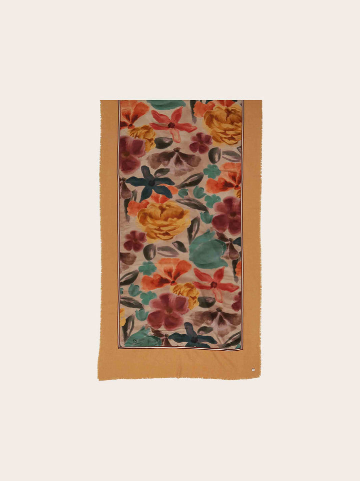 Patchwork-Stola mit Blumen-Print in Seide auf Viskosemischung