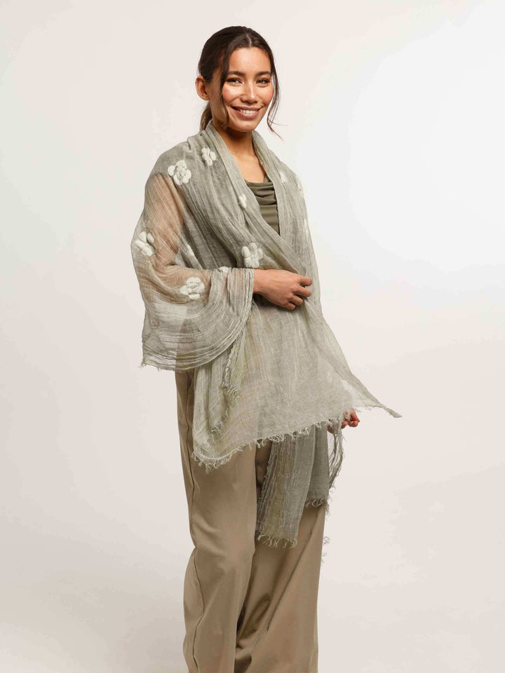 Stola mit Blumen-Stickerei aus Viskosemischung