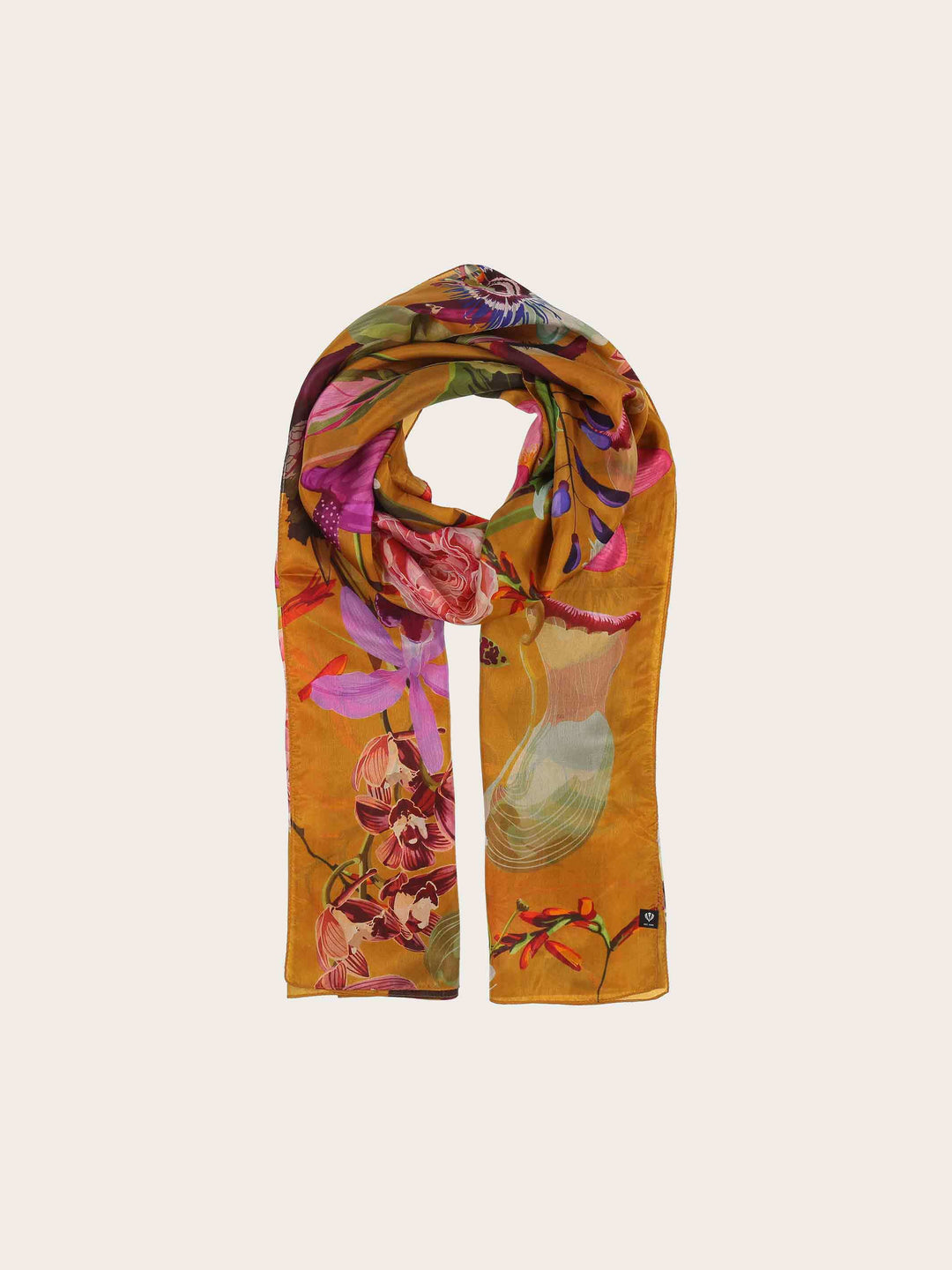 Elegante Seiden-Stola mit XL Blumen-Print