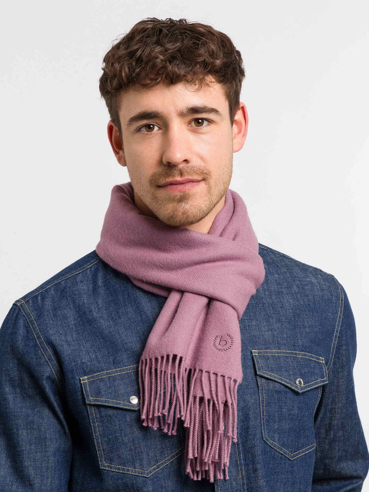 Einfarbiger Schal mit gesticktem bugatti-Logo aus reiner Wolle