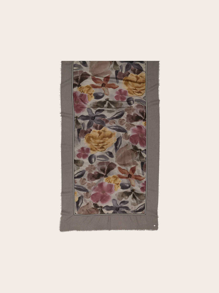 Patchwork-Stola mit Blumen-Print in Seide auf Viskosemischung