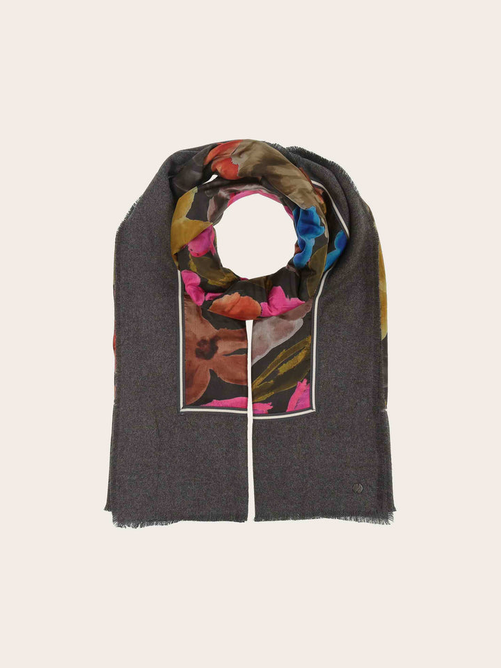 Patchwork-Stola mit Blumen-Print in Seide auf Viskosemischung