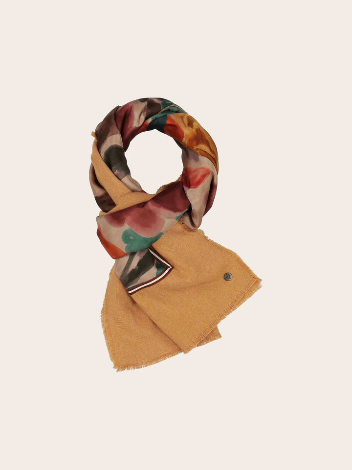 Patchwork-Stola mit Blumen-Print in Seide auf Viskosemischung