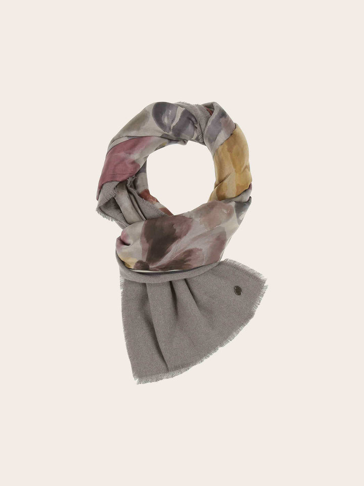 Patchwork-Stola mit Blumen-Print in Seide auf Viskosemischung