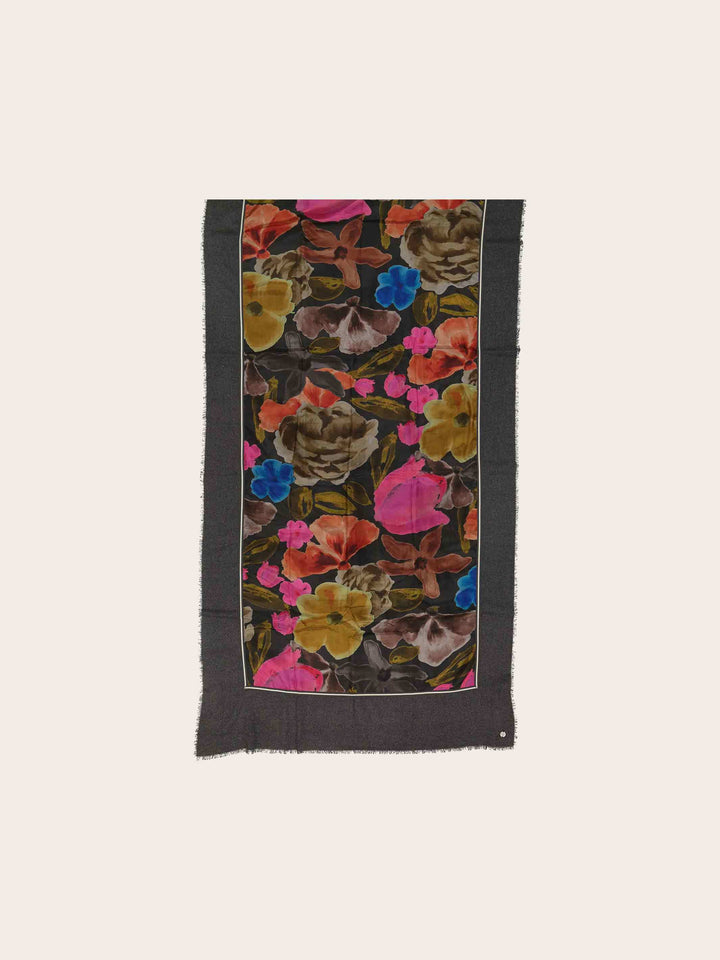 Patchwork-Stola mit Blumen-Print in Seide auf Viskosemischung