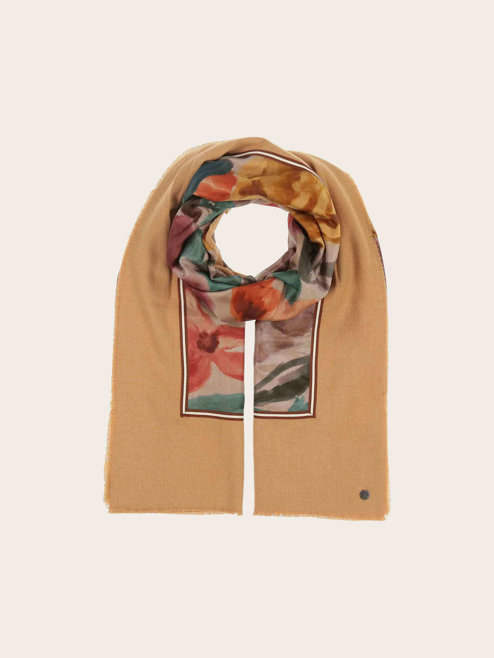 Patchwork-Stola mit Blumen-Print in Seide auf Viskosemischung