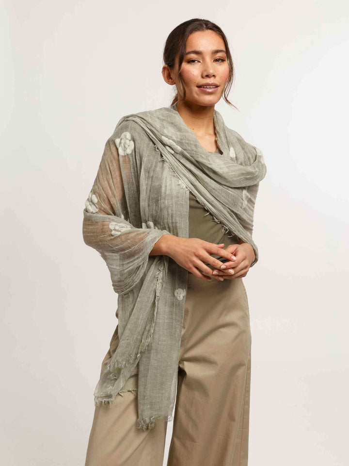 Stola mit Blumen-Stickerei aus Viskosemischung