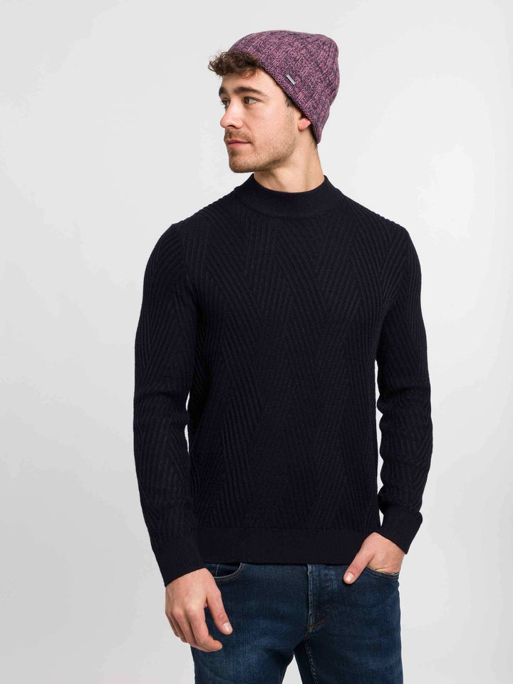 Gestrickte zweifarbige Beanie mit bugatti-Label