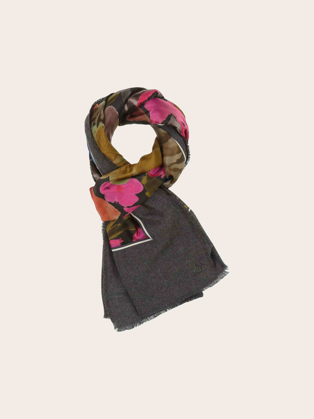 Patchwork-Stola mit Blumen-Print in Seide auf Viskosemischung