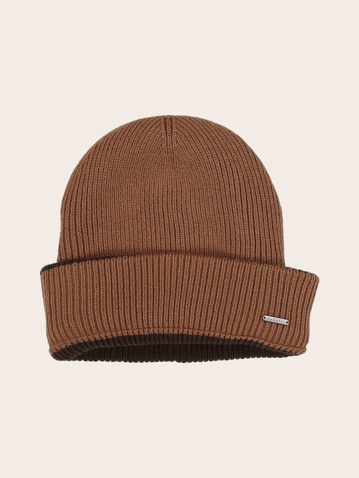 Wendbare gerippte bugatti Strickmütze mit farblich abgesetzem Rand in Wollmischung