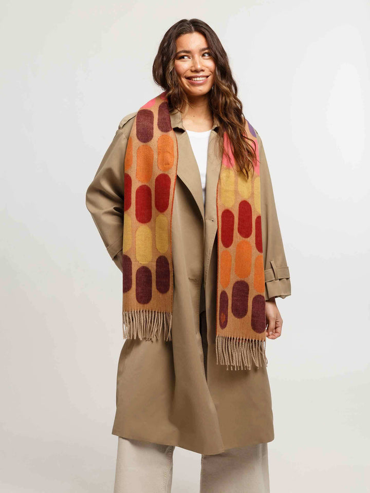 Cashmink-Schal mit mit grafischem Ovalmuster im Retro-Design