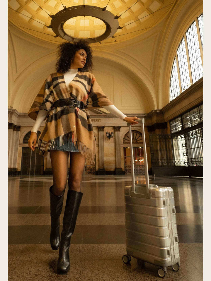 Poncho mit FRAAS Plaid Karo aus reiner Wolle