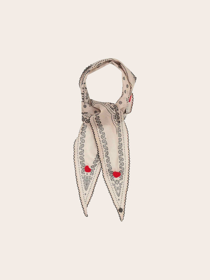 Geschenkset Halstuch mit Paisley-Design und Herzen, Geschenktasche und Grußkarte