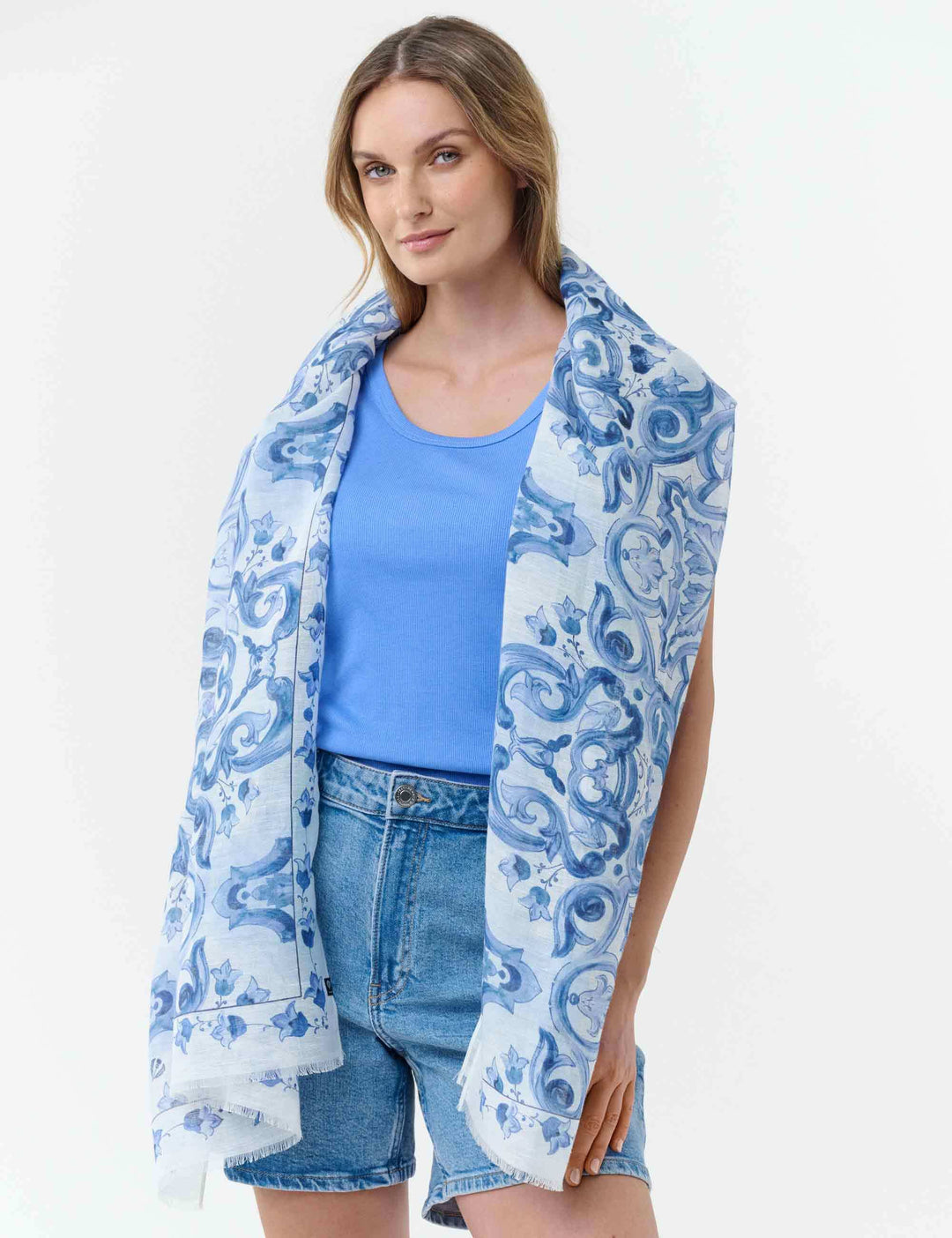 Schal mit Mosaik-Design in Hanfmischung