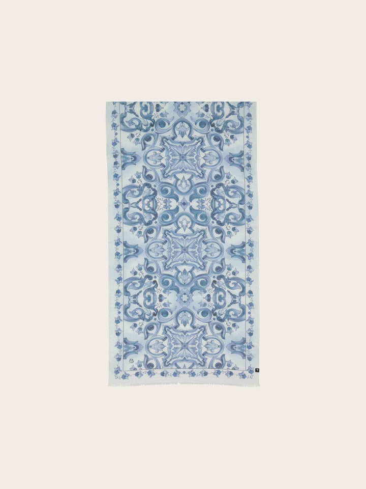Schal mit Mosaik-Design in Hanfmischung