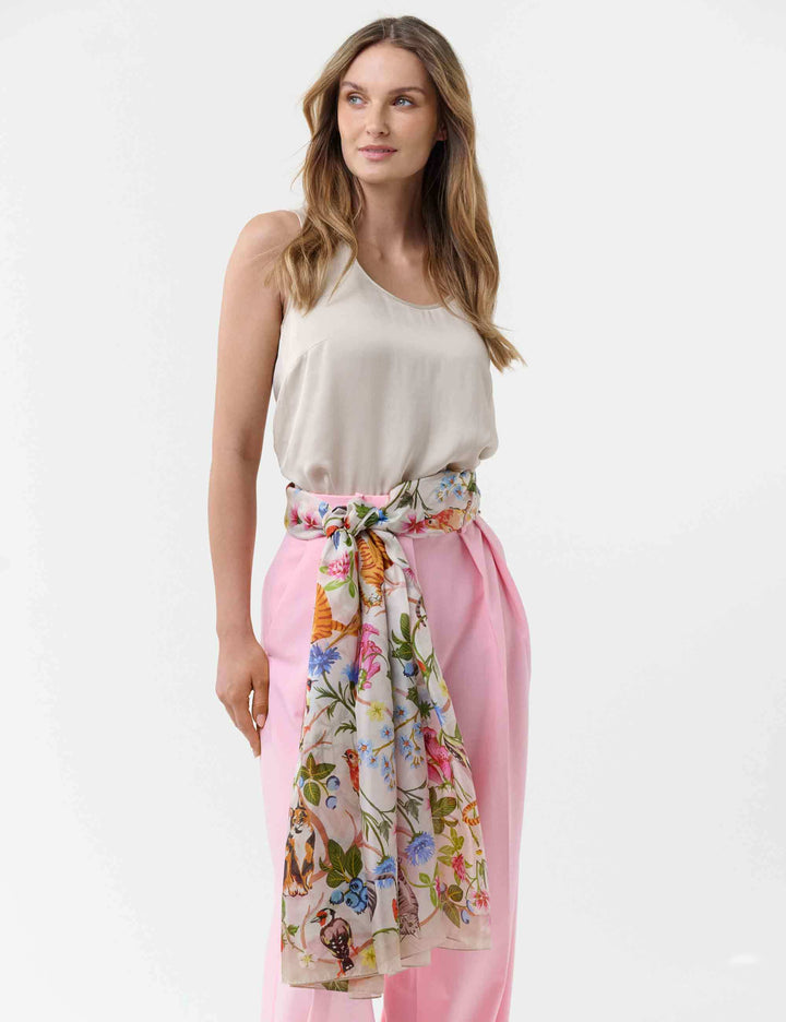 XL-Seidenstola mit Pflanzen- und Tier-Design - vielseitig tragbar