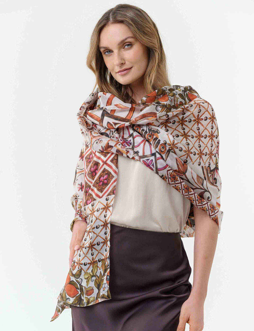 XL-Seidenstola mit Mosaik-Design - vielseitig tragbar