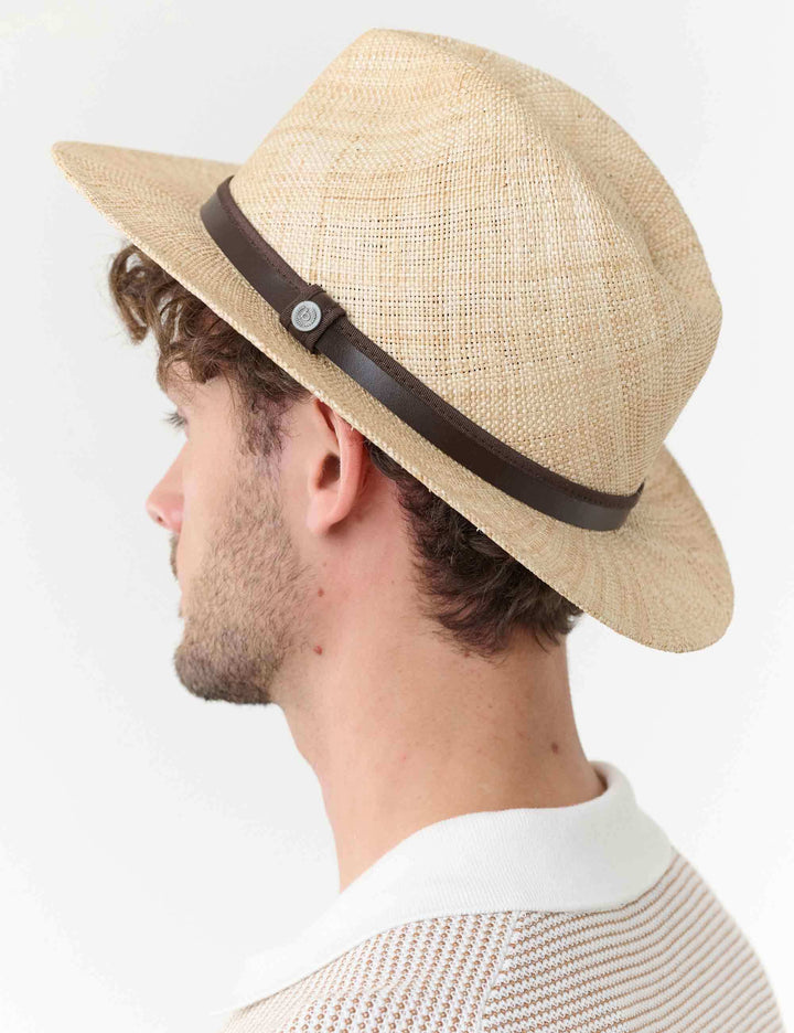 bugatti Strohhut mit Leder-Hutband