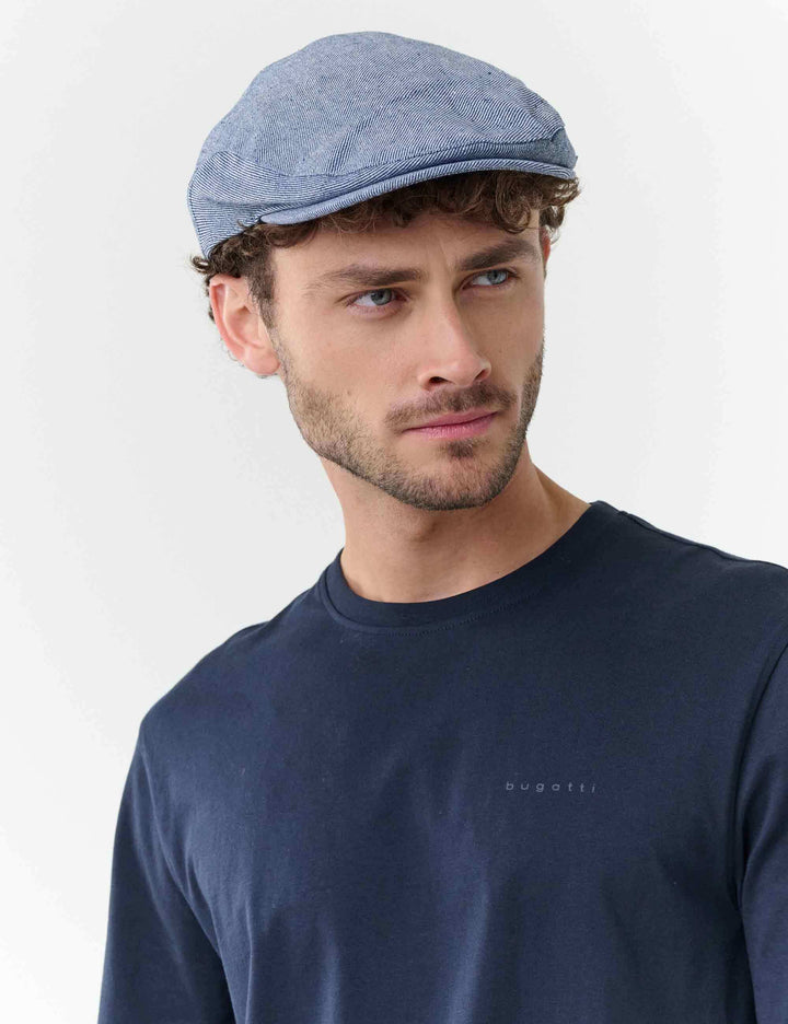 Gestreifte bugatti Flatcap in Leinenmischung