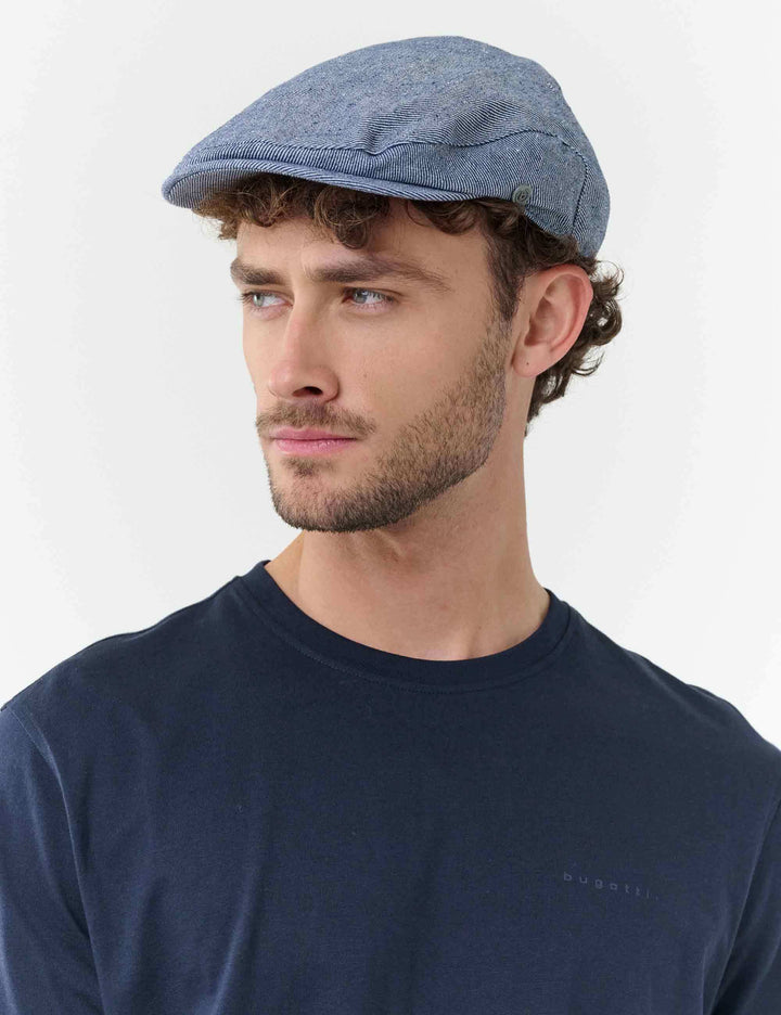 Gestreifte bugatti Flatcap in Leinenmischung